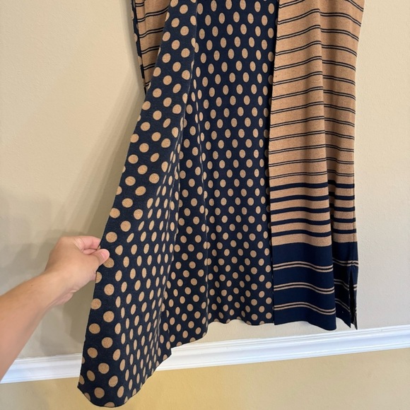 CHICOS Reversible Cardigan Size 3 XL 16 Polka Dot Striped Tan Navy - Picture 9 of 16